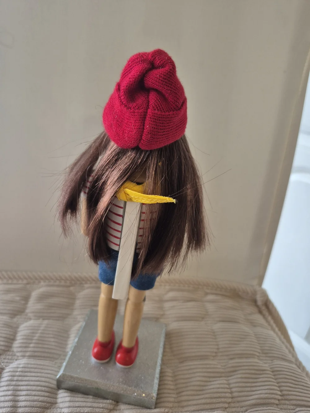 Handpainted Wooden Skateboarder Nutcracker - Red Hat, Yellow Scarf